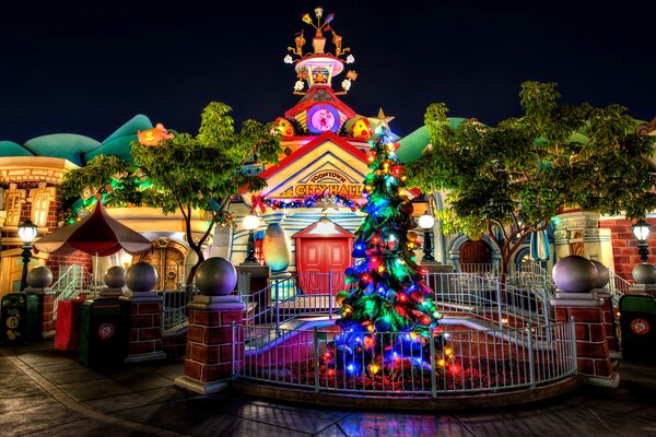 Elegant Christmas tree in lights at Disneyland
