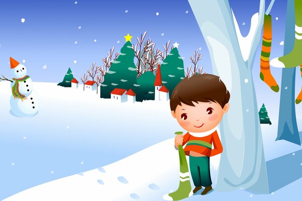 Children s wallpaper in New Year s style