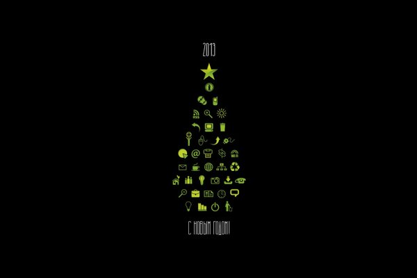 Christmas tree made of computer symbols on a black background