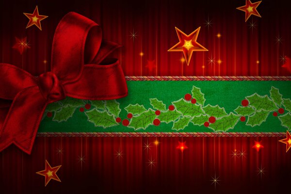 Weihnachten grünes Band und roter Bogen