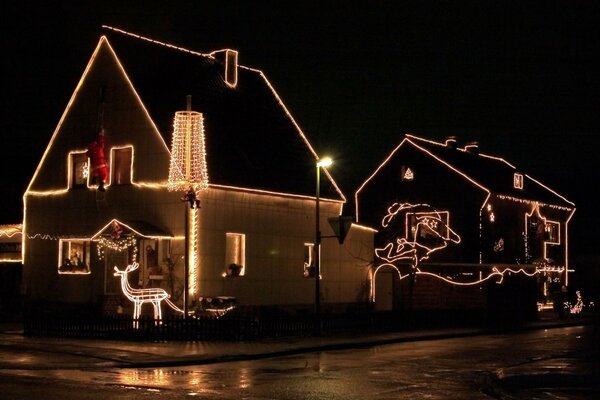 The house is decorated for Christmas night