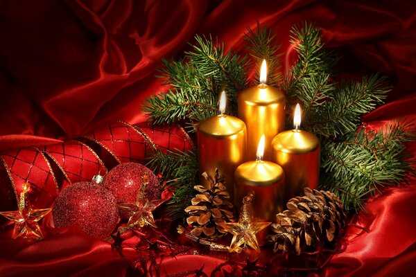 Golden candles. Christmas decorations