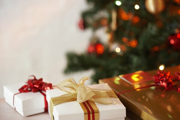 Geschenke warten auf Sie unter dem Weihnachtsbaum