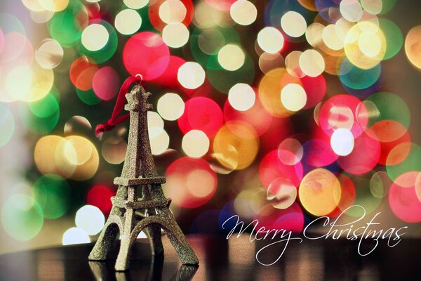 Merry Christmas Greeting Card with Eiffel Tower