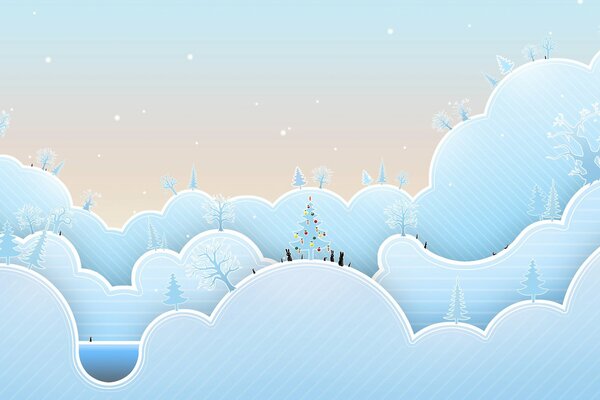 Snow forest in cartoon style