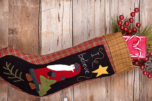 A boot made of fabric for Christmas gifts