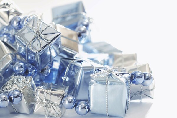 Shiny gifts with silver ribbons