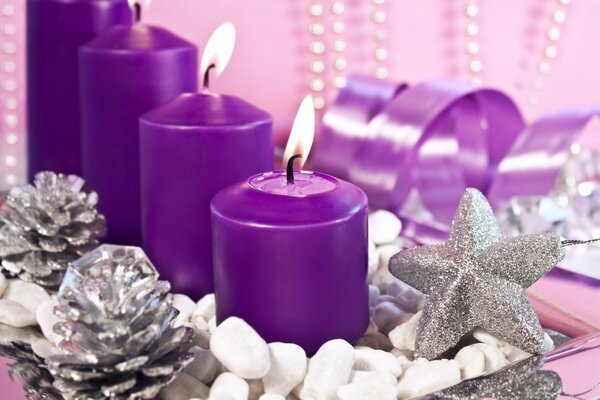 Decorative Christmas candles among the decorations