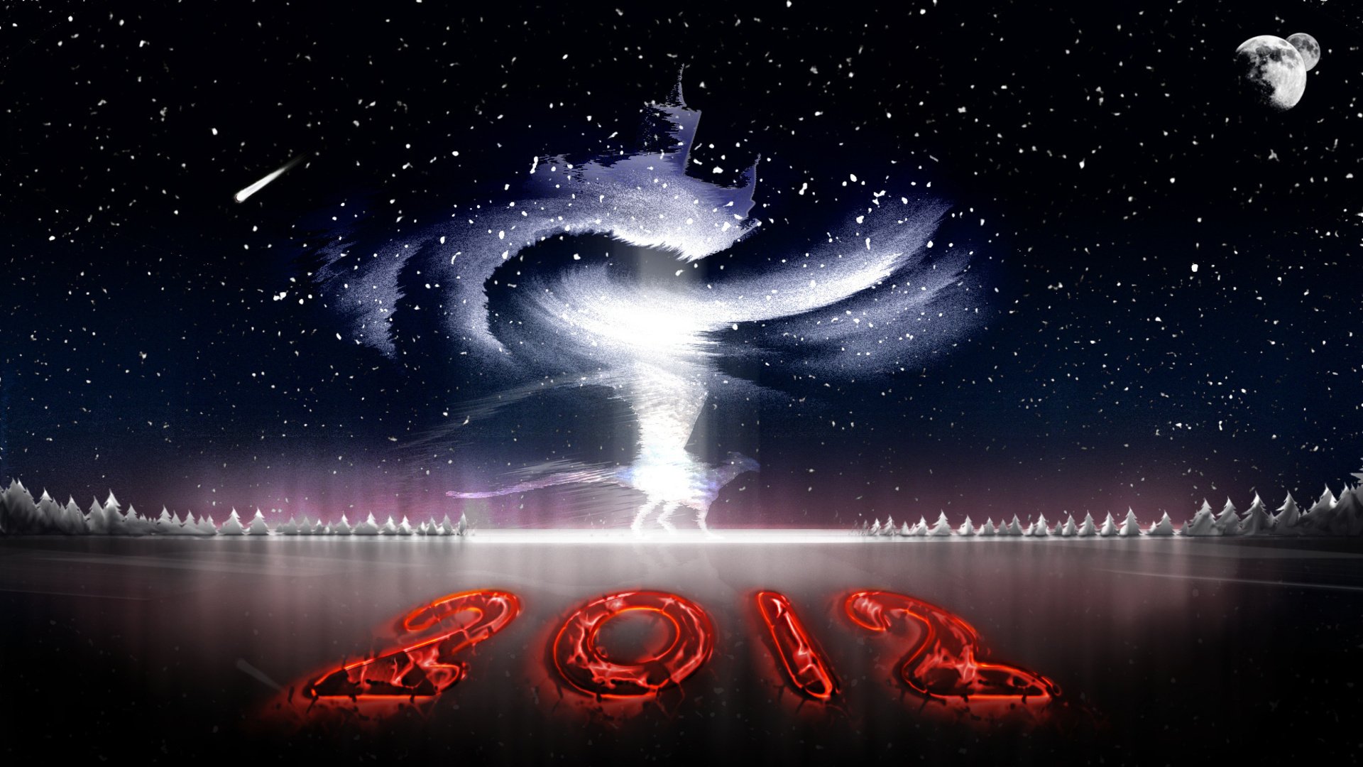 2012 year date snow blizzard blizzard dragon comet moon christmas trees stars ice