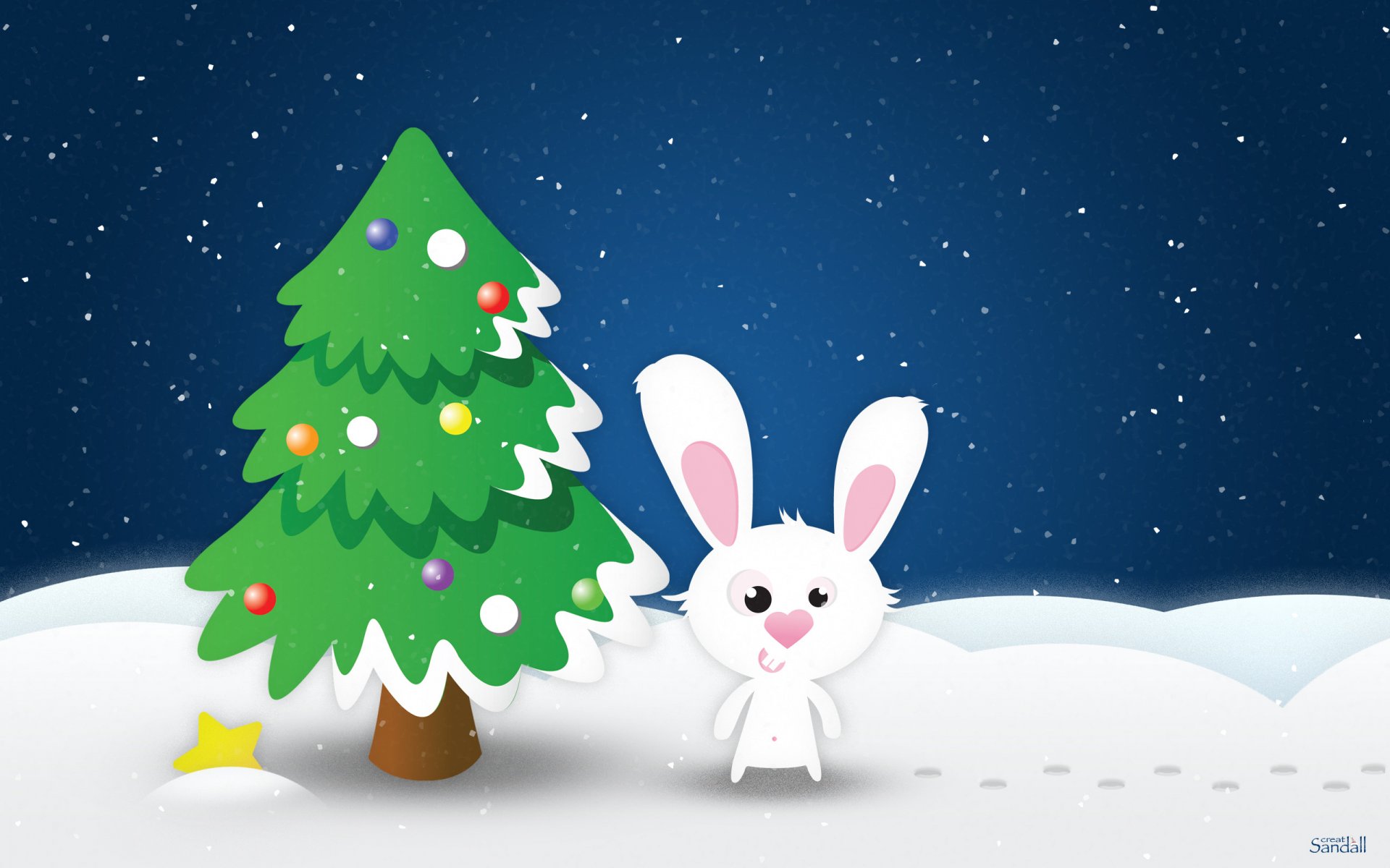 lièvre lapin nouvel an arbre de noël neige étoile