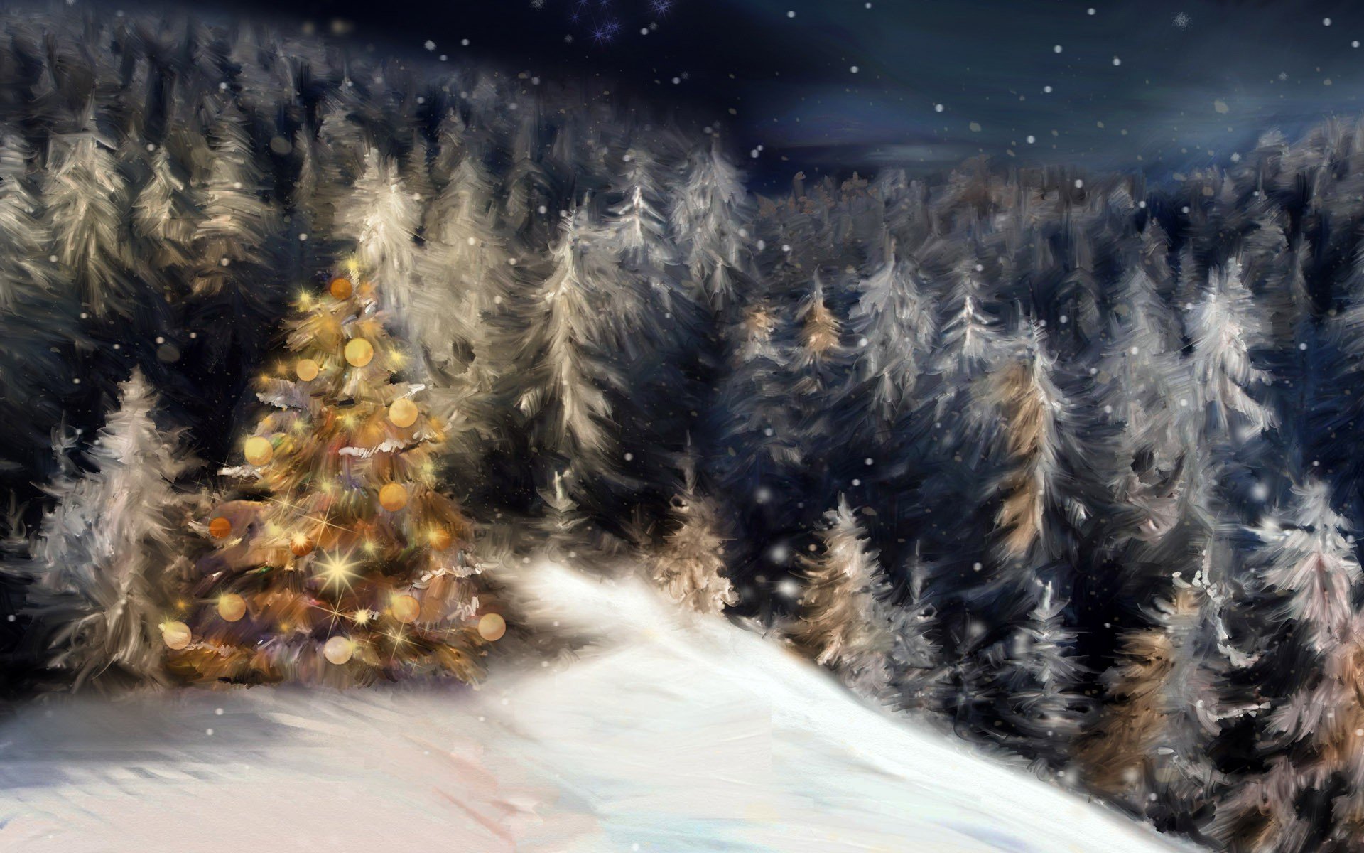 christmas holiday night forest christmas trees winter snow christmas tree new year