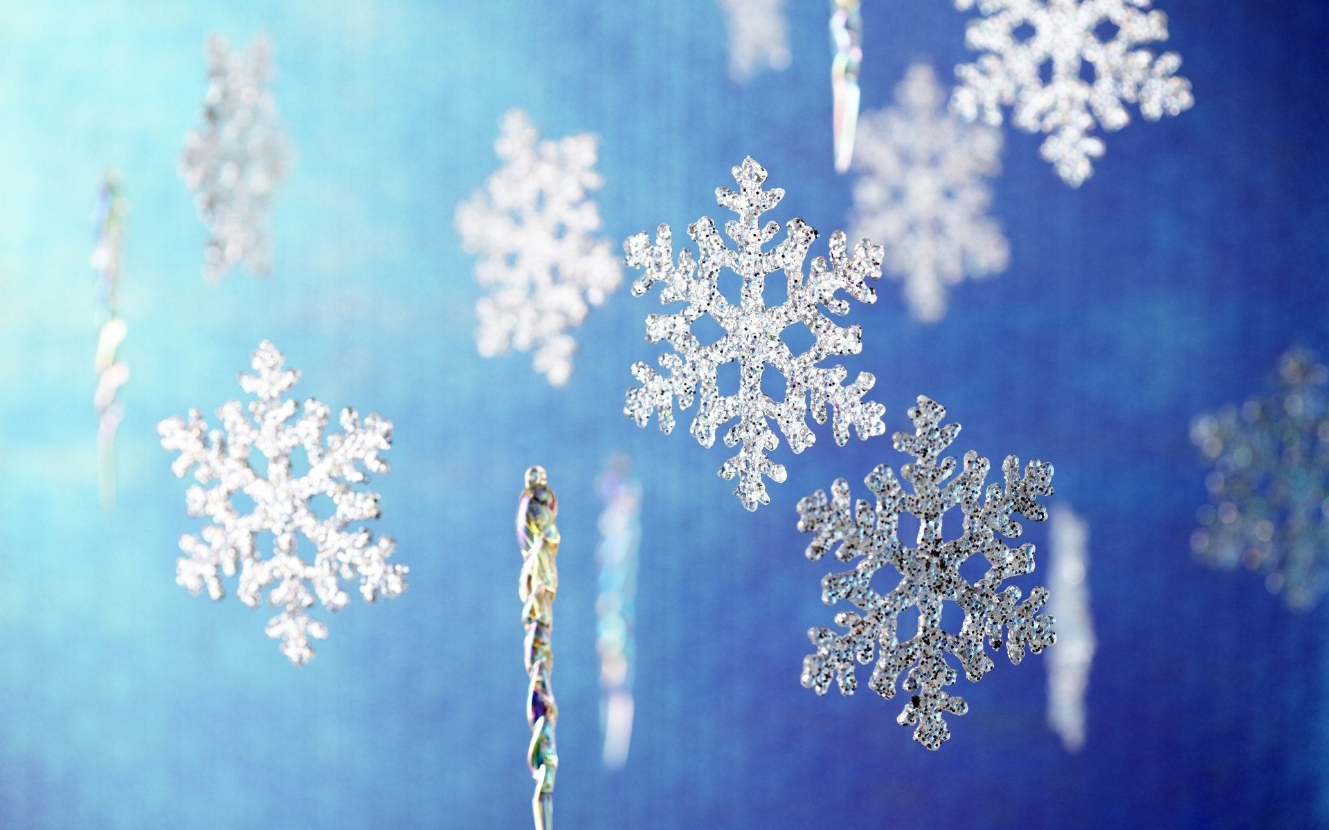 vacances nouvel an décoration flocons de neige paillettes luminosité humeur bleu fond image papier peint