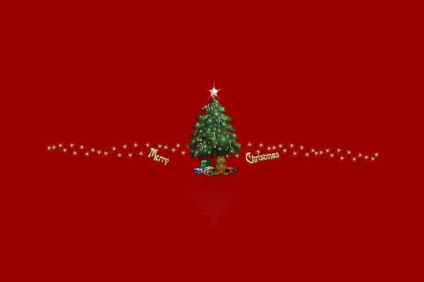 Christmas tree with decorations on a red background