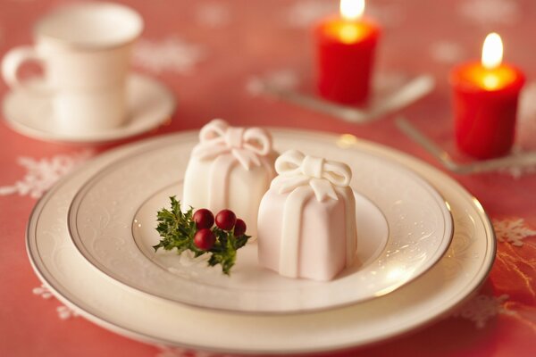 Chocolate blanco en la mesa de año nuevo