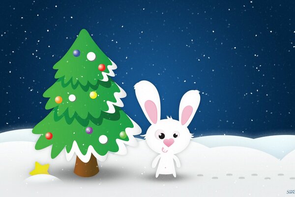 Beauté Cartoon asymétrie-lapin et arbre de Noël