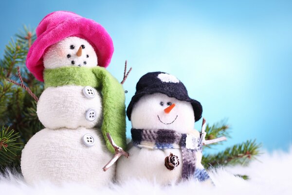 Smiling snowmen. Winter mood