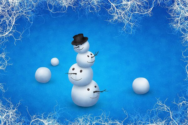 The wrong snowman with three heads in a hat