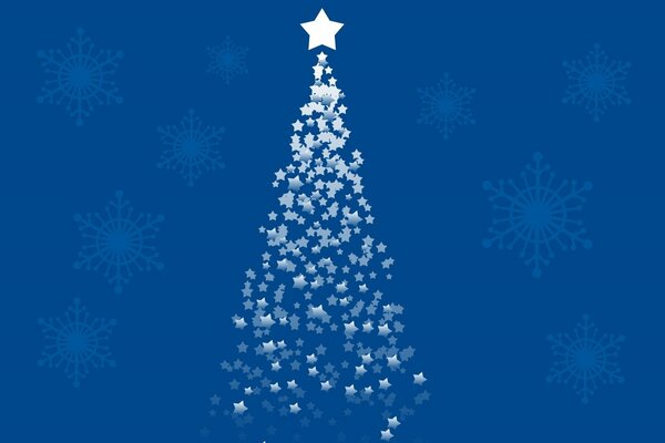 Christmas tree made of snowflakes on a blue background