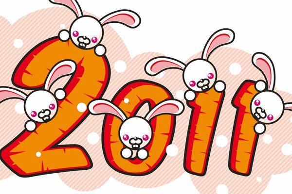 Das Jahr des Kaninchens, das mit Karotten gemalt wurde