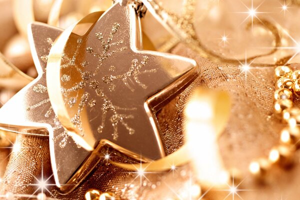 Jouet d arbre de Noël étoile d or et ruban avec perles