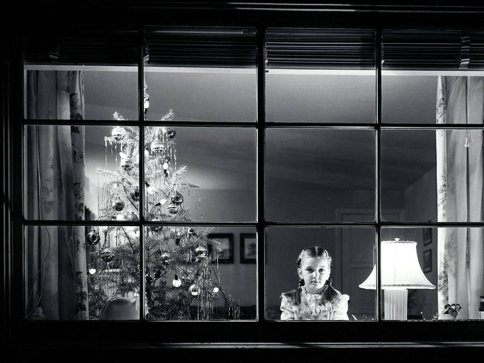 expectation black and white new year christmas tree window