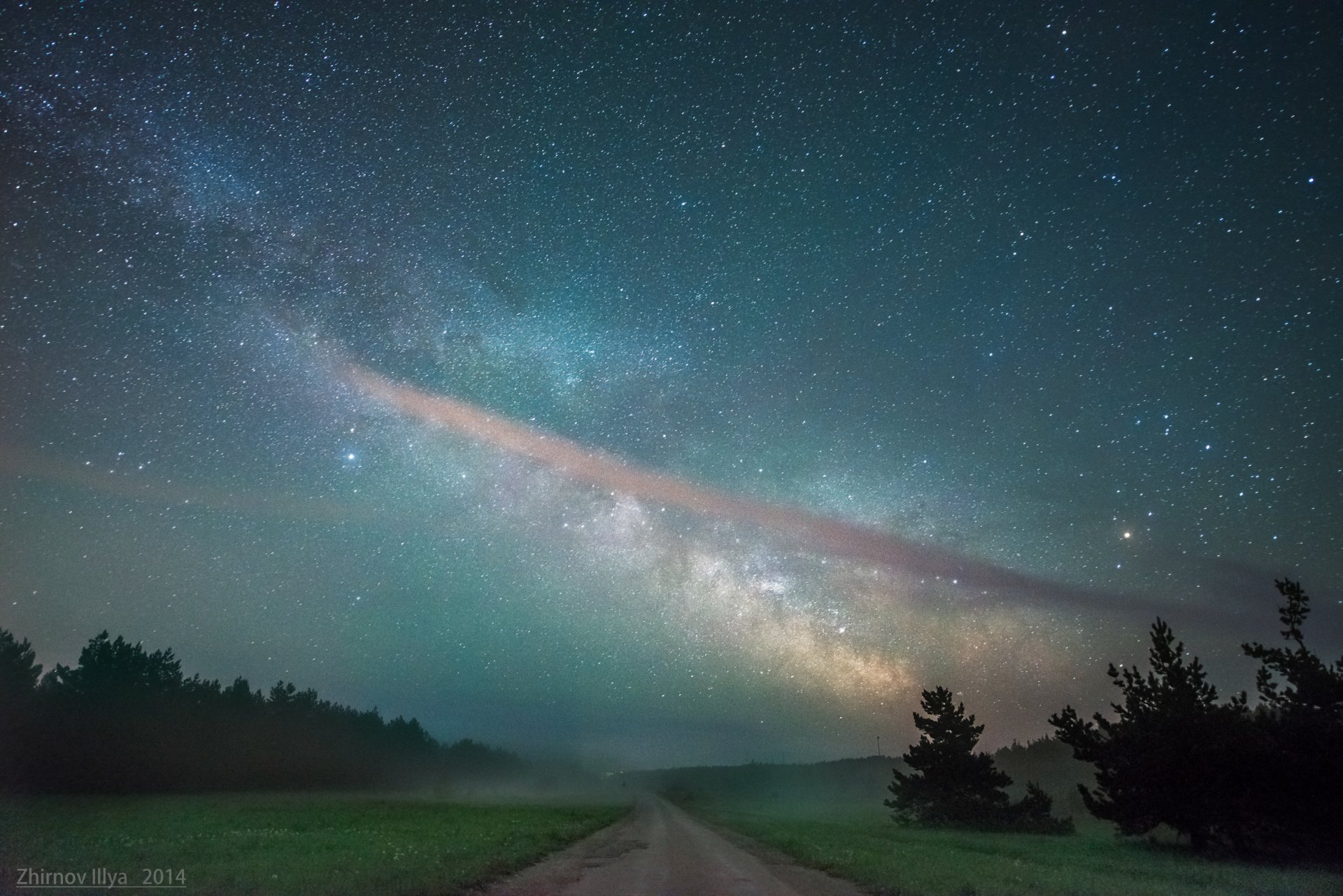 nuit route champs forêts arbres ciel étoiles voie lactée