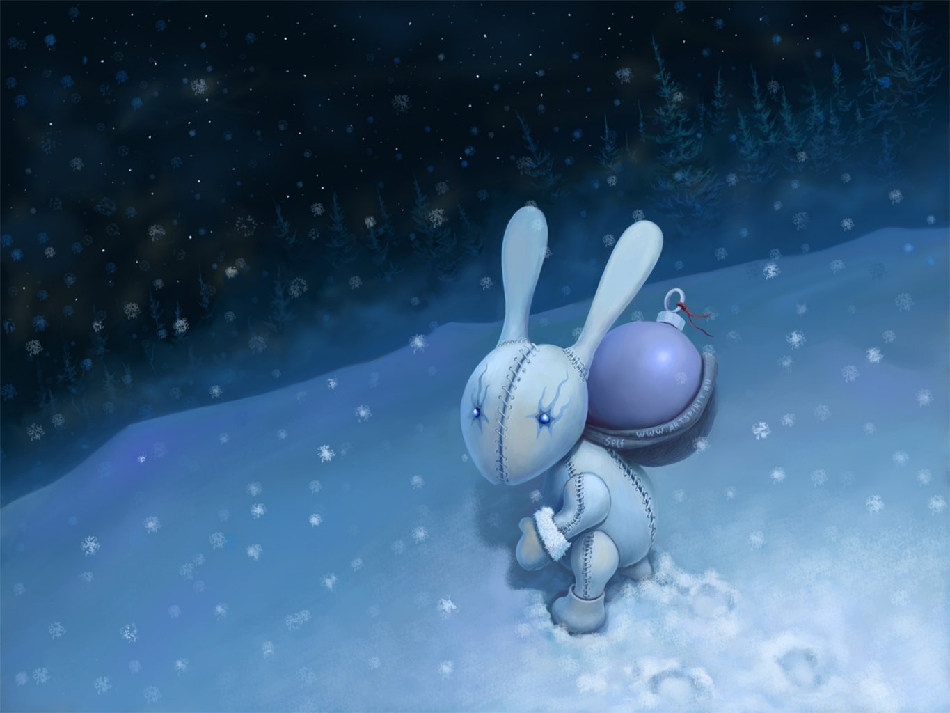 nouvel an nuit neige lapin