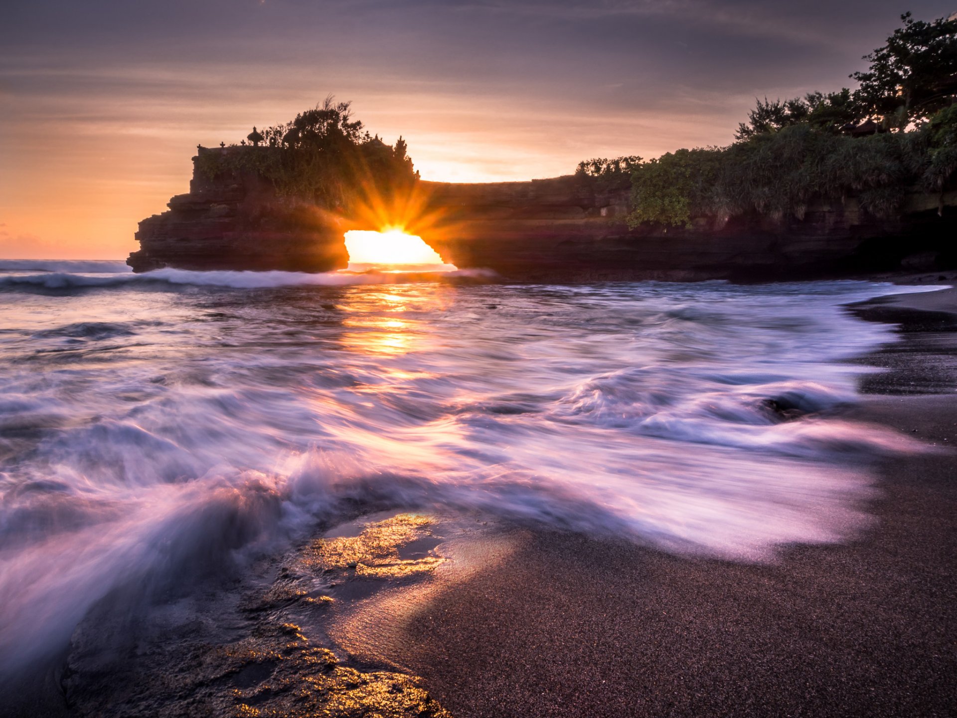 nature mer rocher arche plage aube