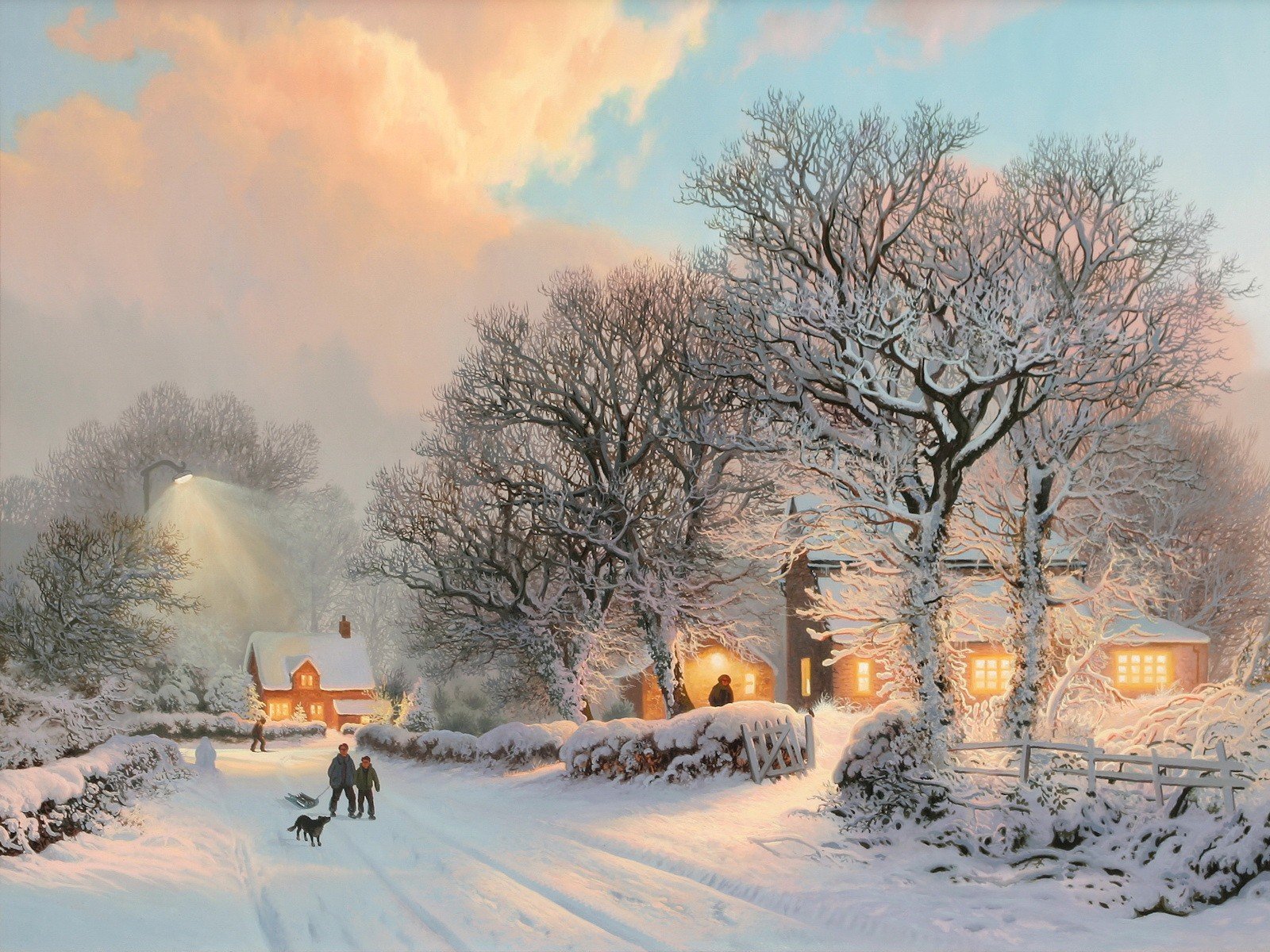 winter village sunset