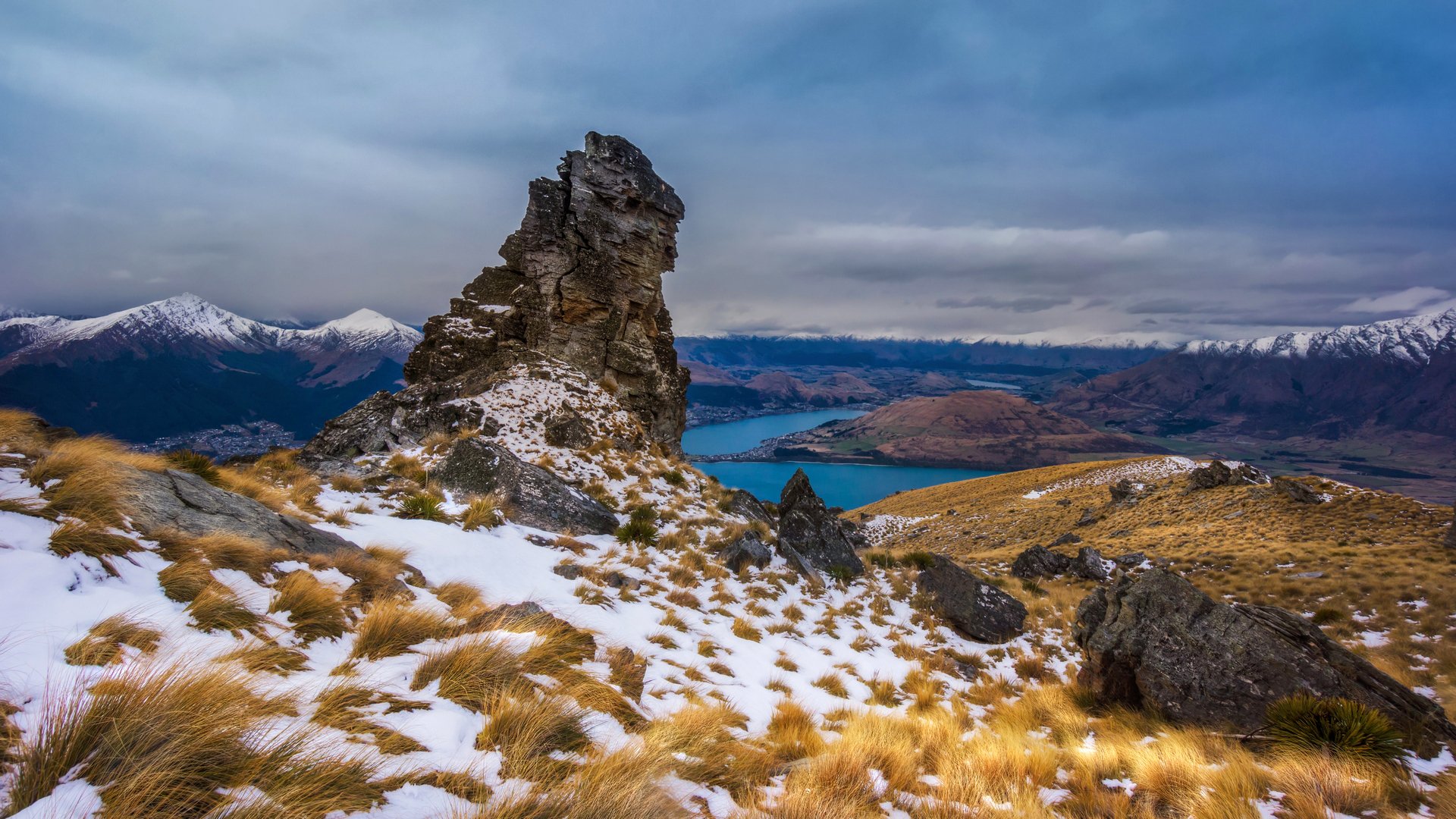 cielo nubes montañas lago nieve roca