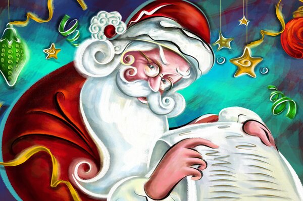 Święty Mikołaj czyta listę dobrych dzieci
