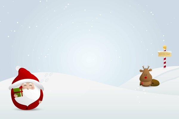 Santa Claus and his reindeer in spherical winter