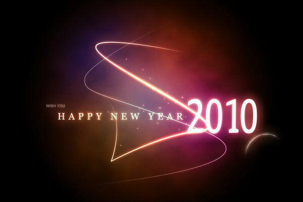 Świecący napis z życzeniem Szczęśliwego Nowego Roku 2010 na ciemnym tle