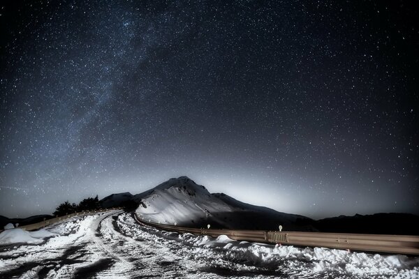Landscape of the night winter road