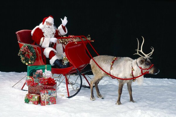 Noël père Noël et cerf