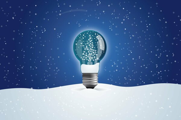 New Year s light bulb with snow inside