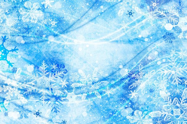 Frosty blue background with snow and snowflakes