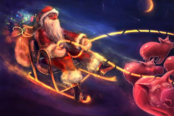 Santa Claus on a sleigh with gifts