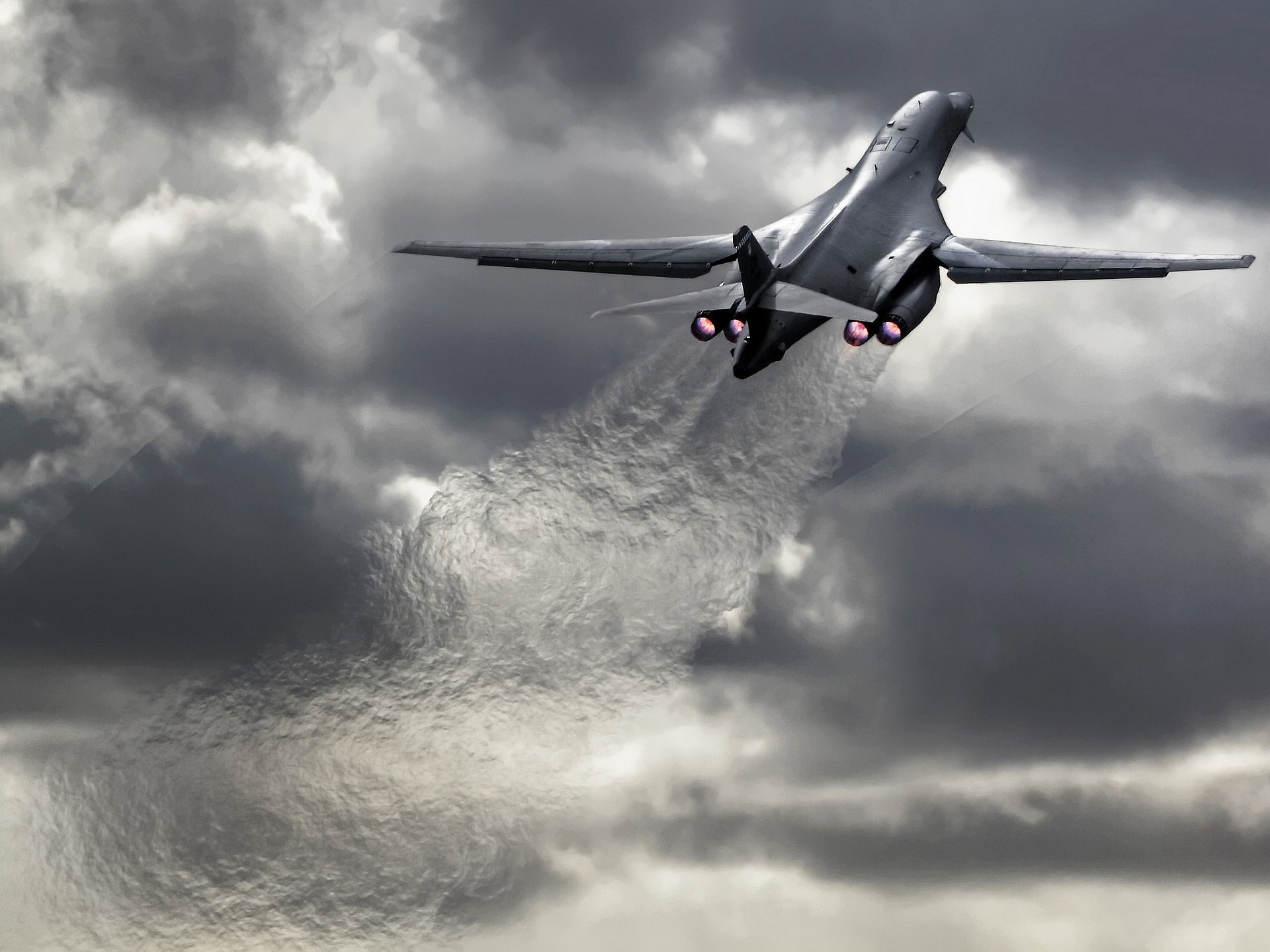 rockwell b-1 lancer supersónico estratégico bombardero ee.uu. despegue nublado boquilla huella térmica