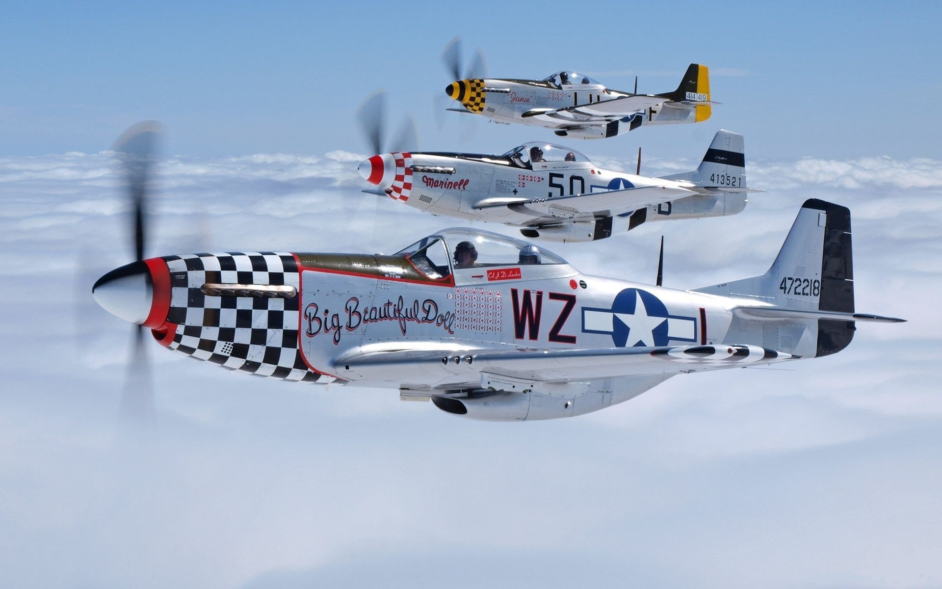 north american p-51 mustang fighter flies sky clouds pilot plane