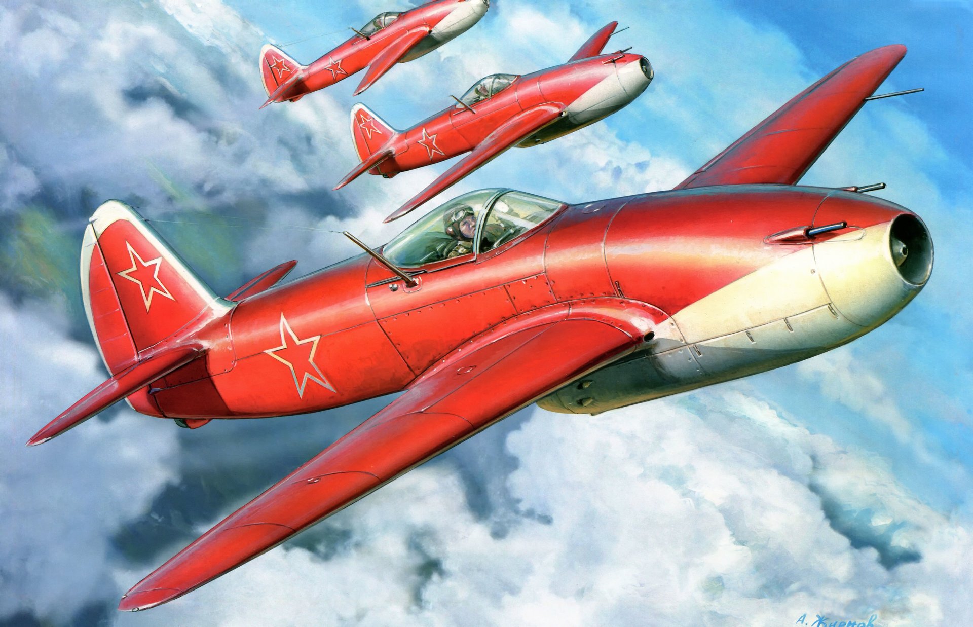 art clouds yakovlev yak-15 feather soviet air force picture