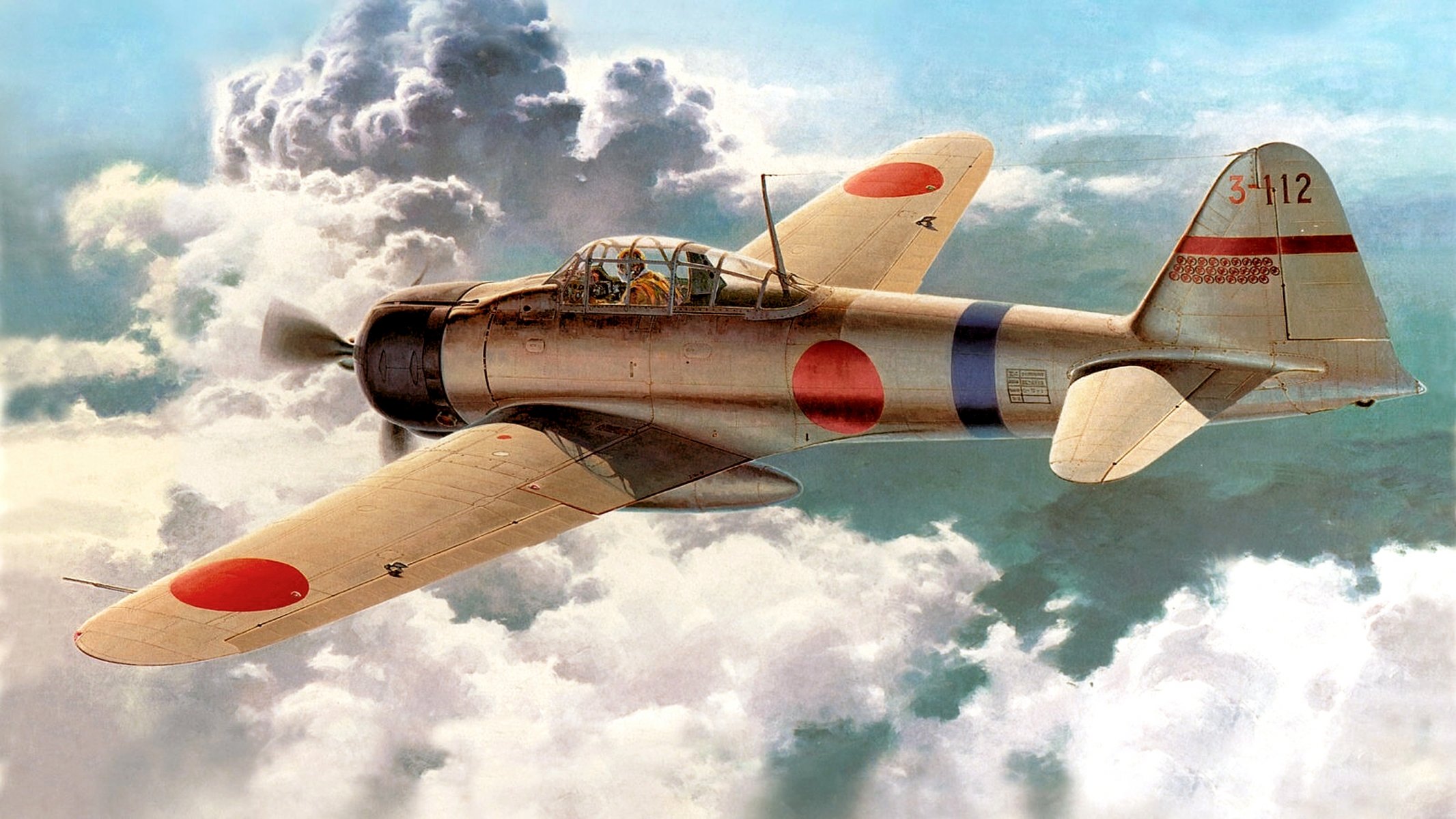 kunst japanisch deckkämpfer mitsubishi a6m2 rizen typ 0 ww2 abbildung