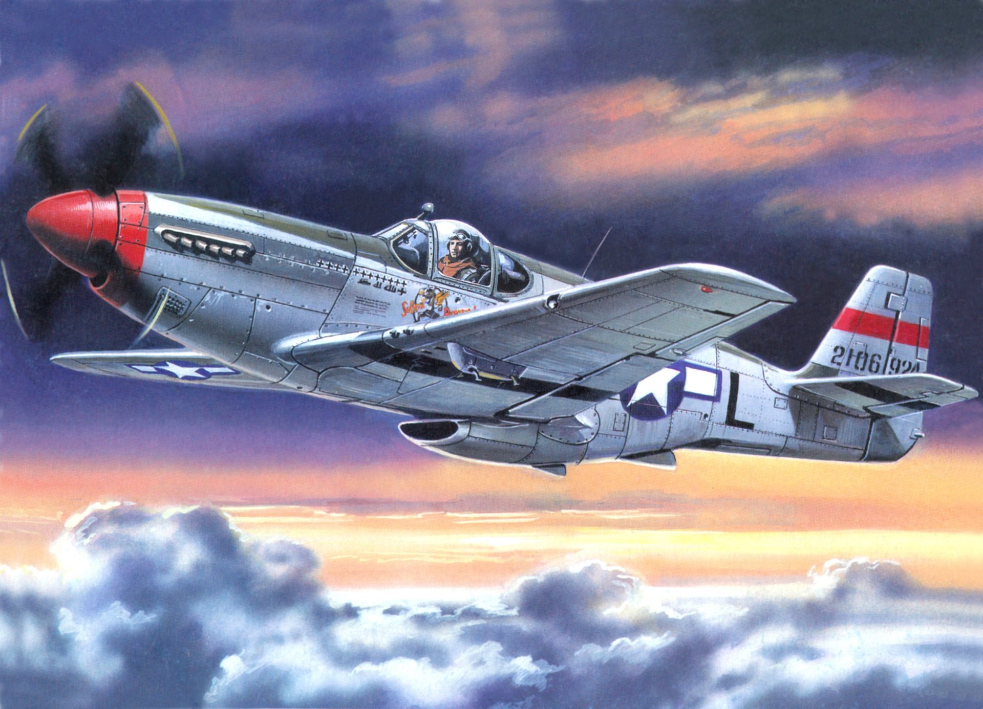 art américain avion p-51s mustang ciel nuages ww2 figure