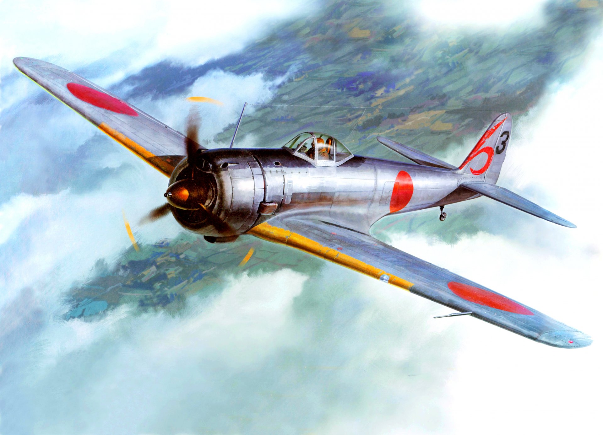 art sky nakajima ki - 43 hayabusa typ 1 japońska armia pojedynczy myśliwiec ww2 rysunek