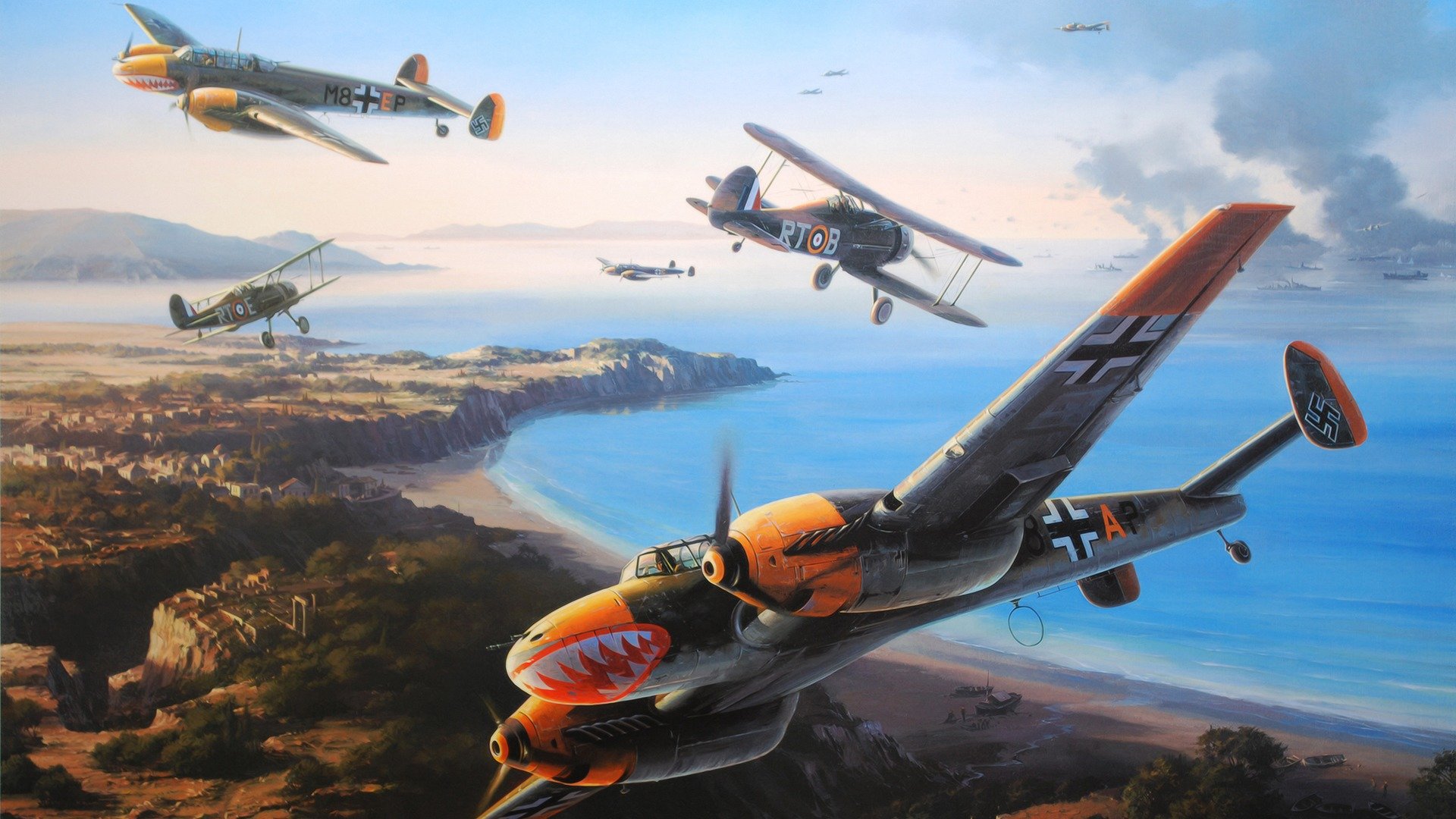 messerschmitt bf 110 gladiator mk2 battle of malta siege of malta war ww2 art hand-to-hand combat painting