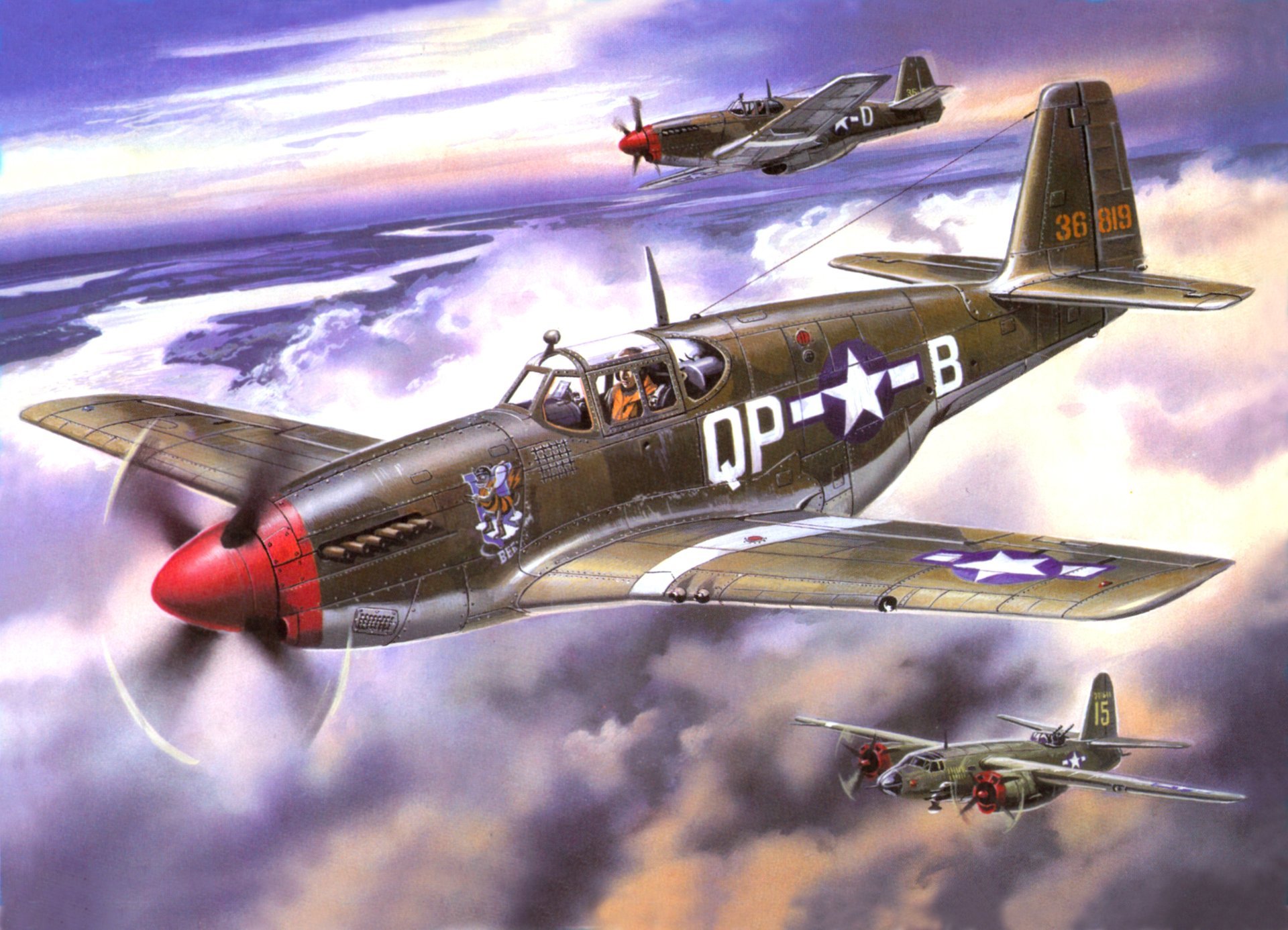 arte cielo p-51b mustang americano aviones de combate escolta escolta avión douglas a-20 havok americano ligero bombardero ww2 figura