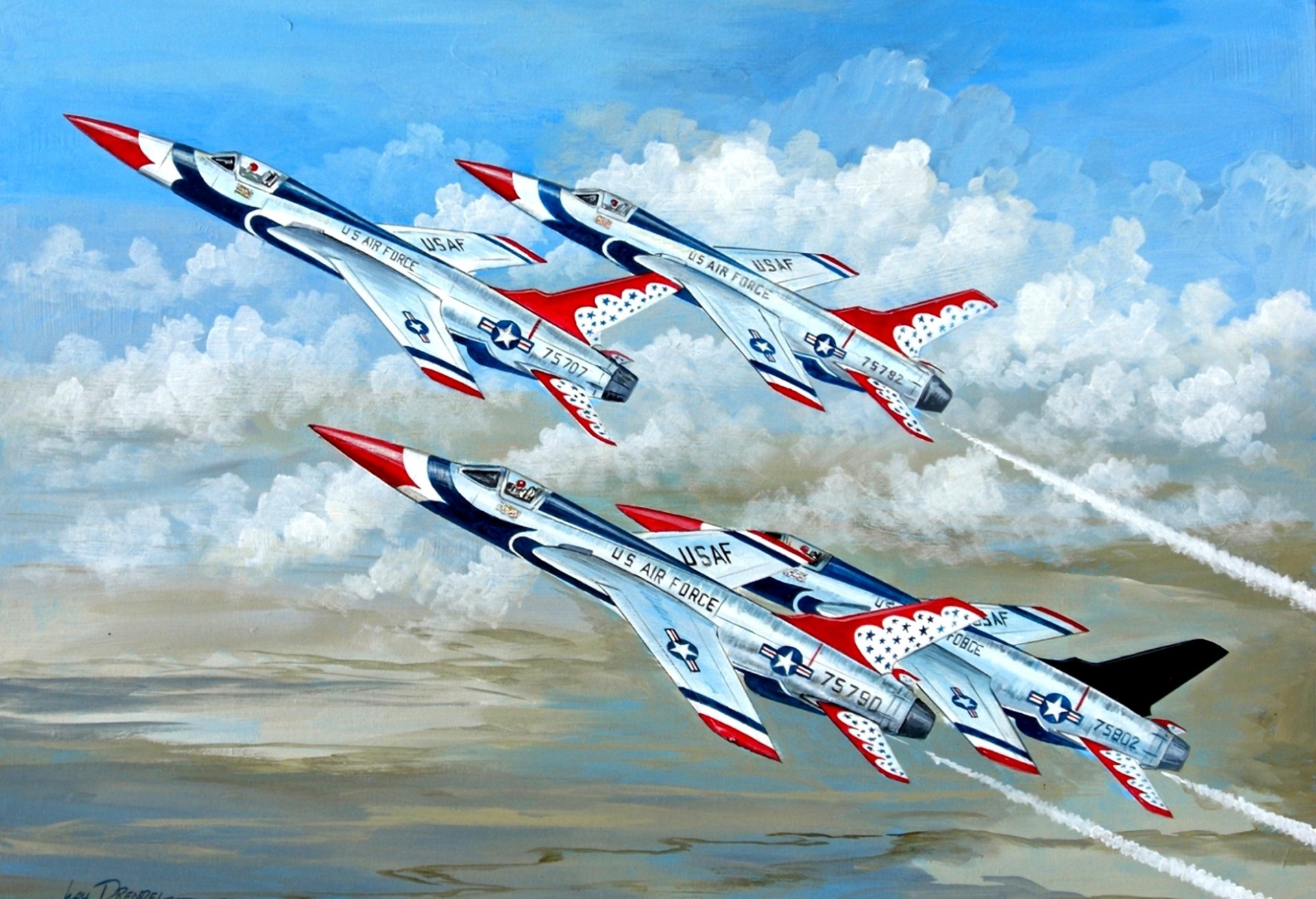 arte cielo f-105 jet cazabombarderos usaf nubes dibujo