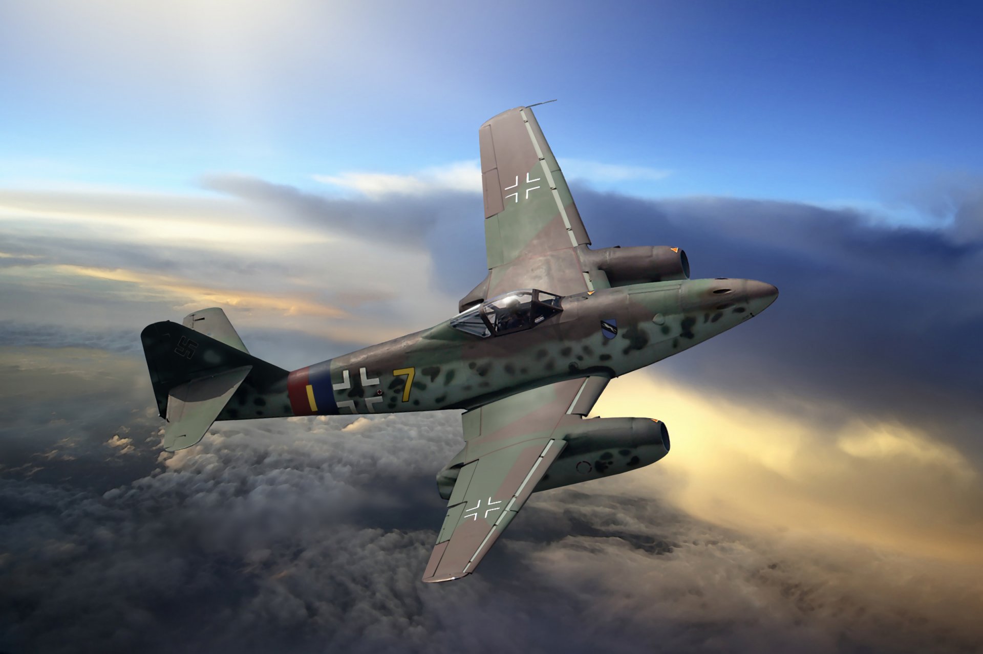 arte cielo messerschmitt me.262 alemán jet luchador guerra ww2 dibujo