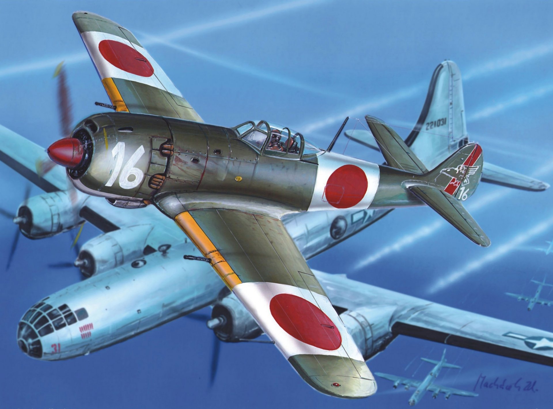 art ciel tachikawa gi 106 japonais combattant boeing b-29 superfortress américain stratégique bombardiers ww2 figure