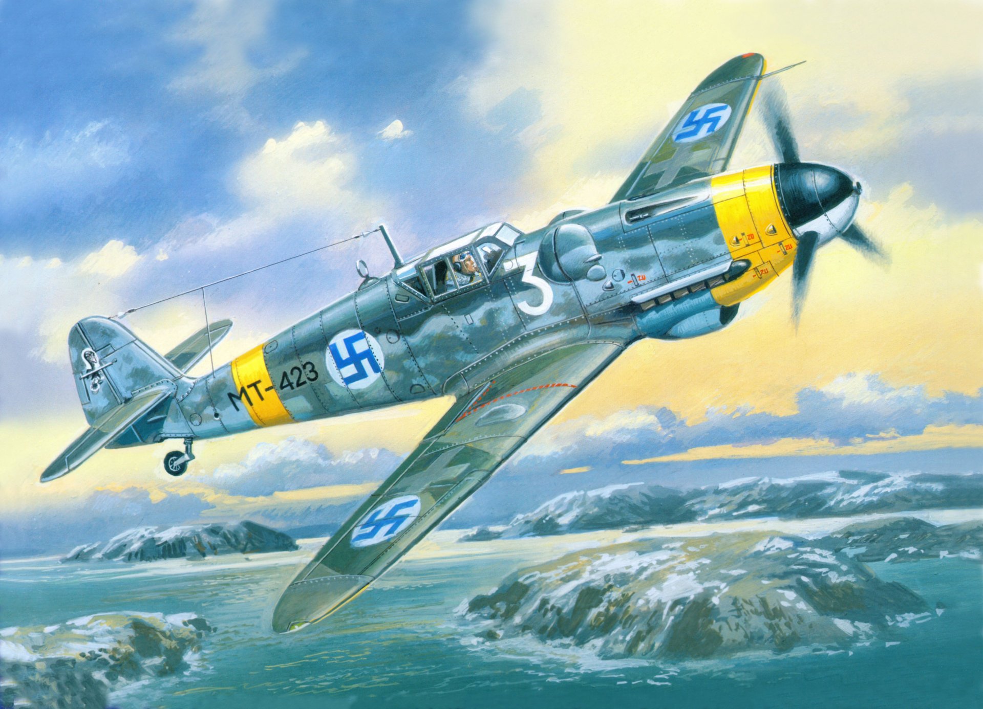 arte guerra cielo messerschmitt bf.109 g-6 caccia a pistoni monomotore tedesco aeronautica finlandese filo-fascista